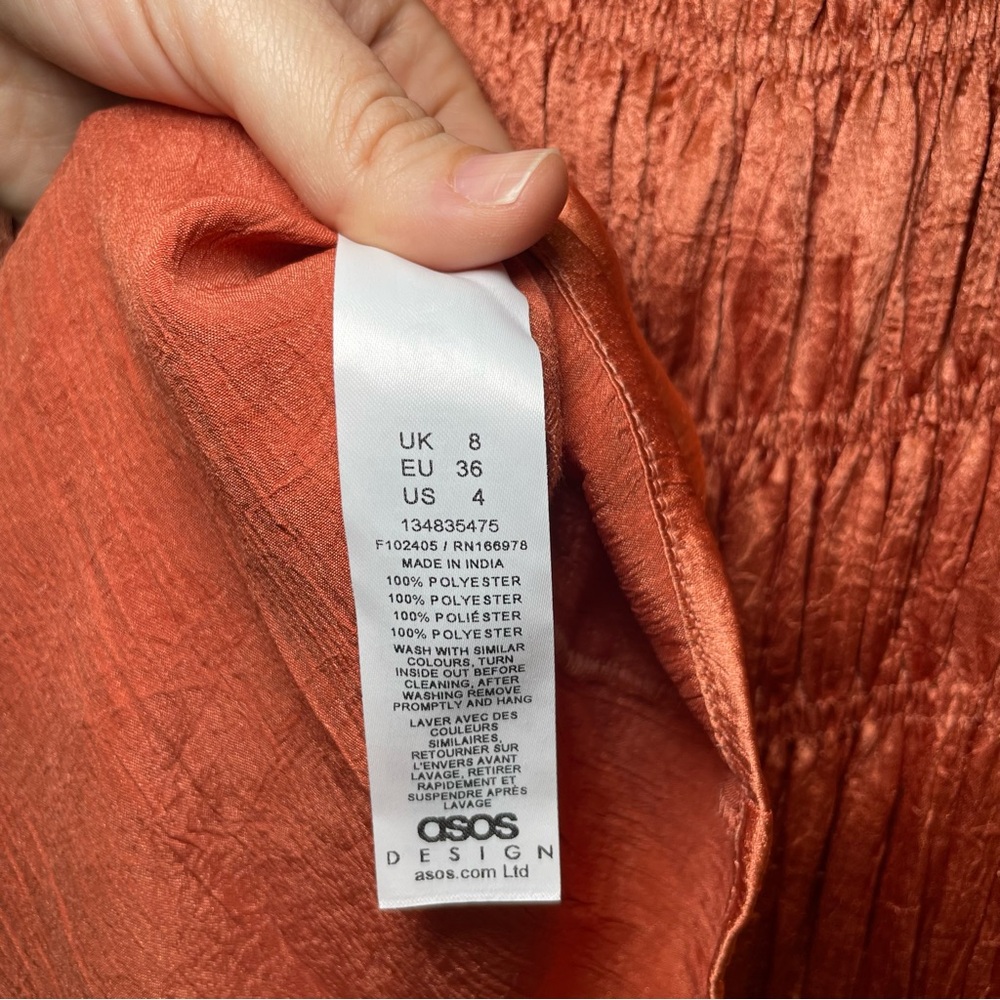ASOS DESIGN crushed satin smocked bodice maxi dress in copper women’s Size 4 - Picture 8 of 9